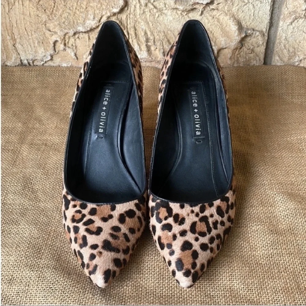 Alice & olivia block heel calf leather leopard print By Stacey bendet 8 1/2